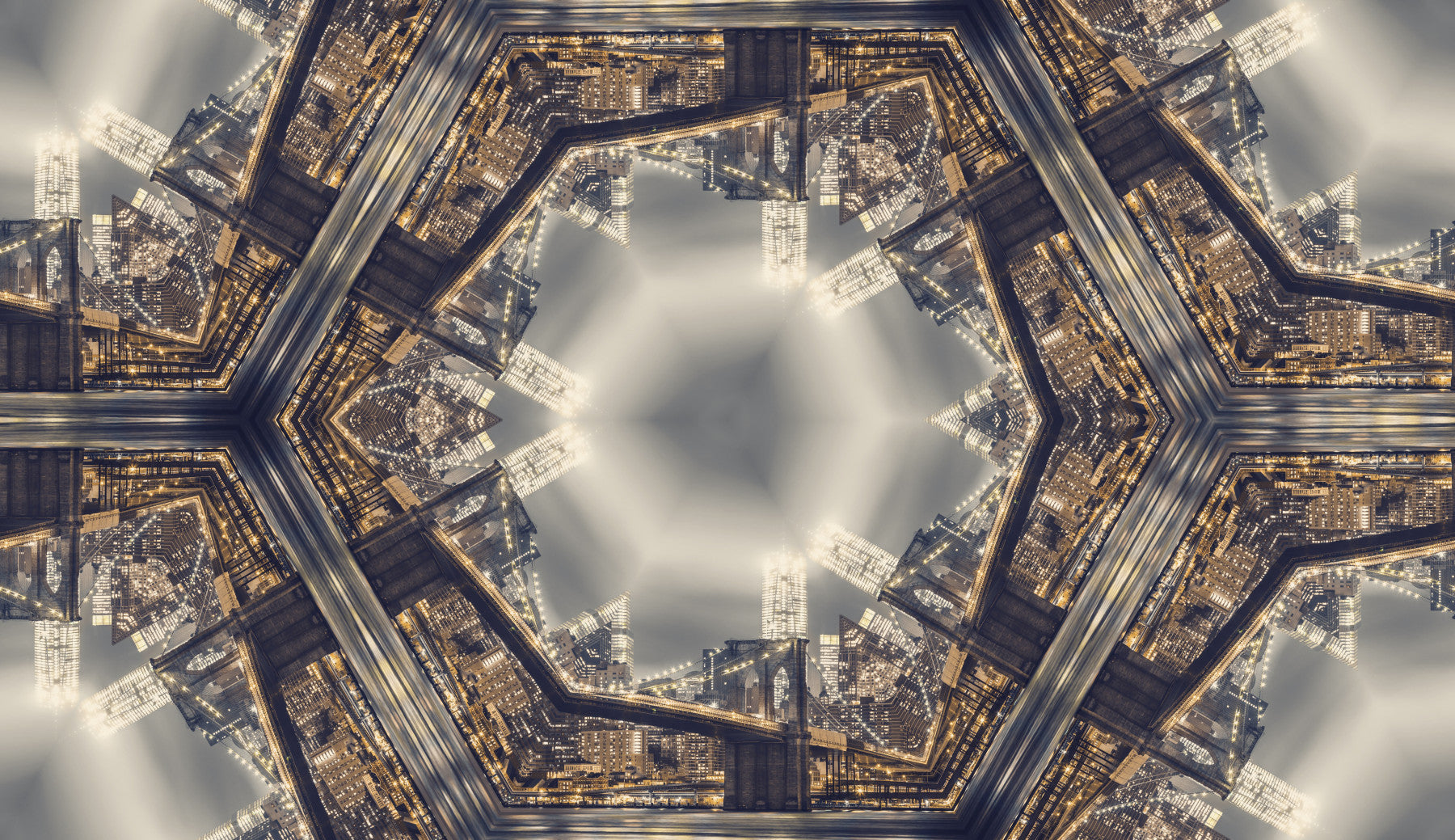Urban Skyline Starburst Symmetry Wallpaper⁠