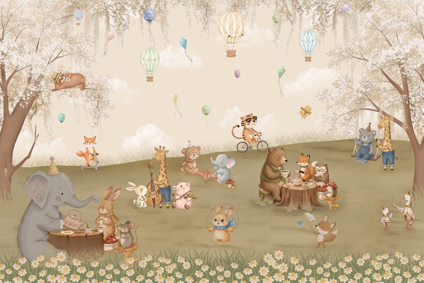Forest Friends Tea Party Meadow Wall Mural