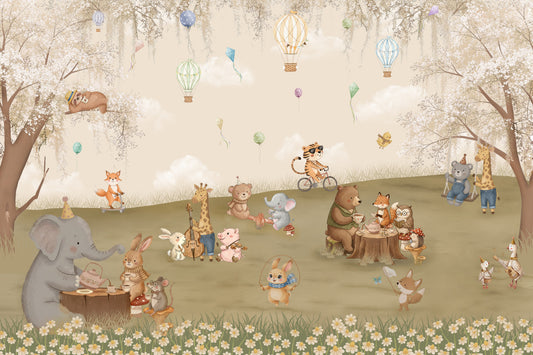 Forest Friends Tea Party Meadow Wall Mural