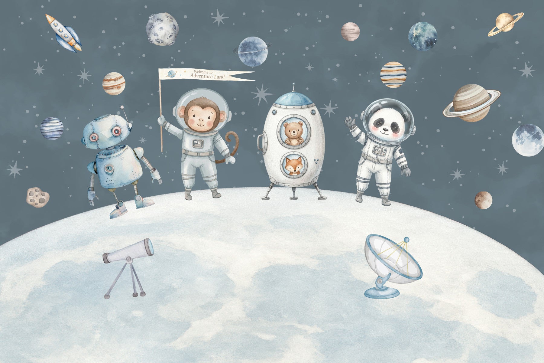Cosmic Friends Space Exploration Wall Mural
