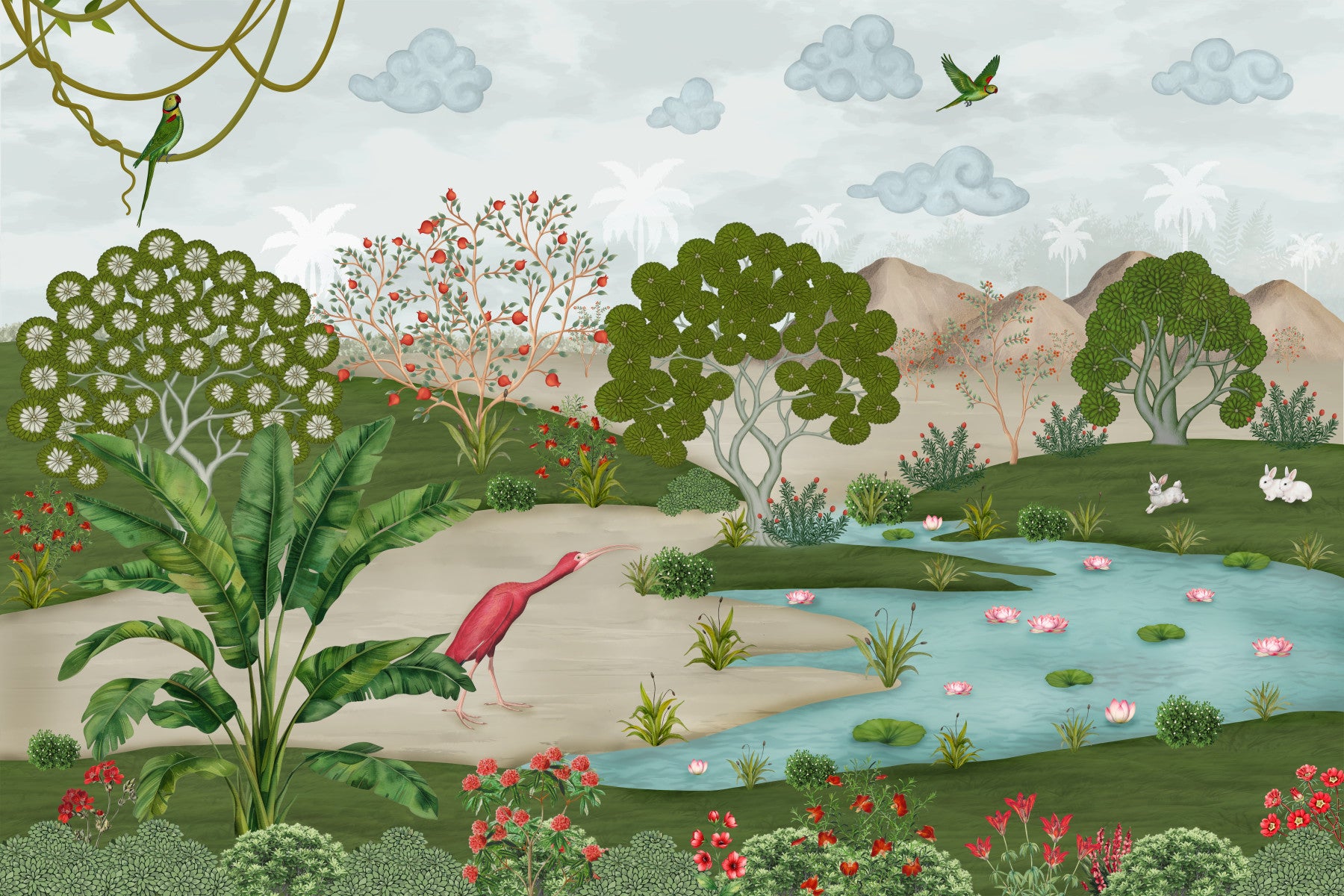 Enchanted Riverbank Flora Wall Mural