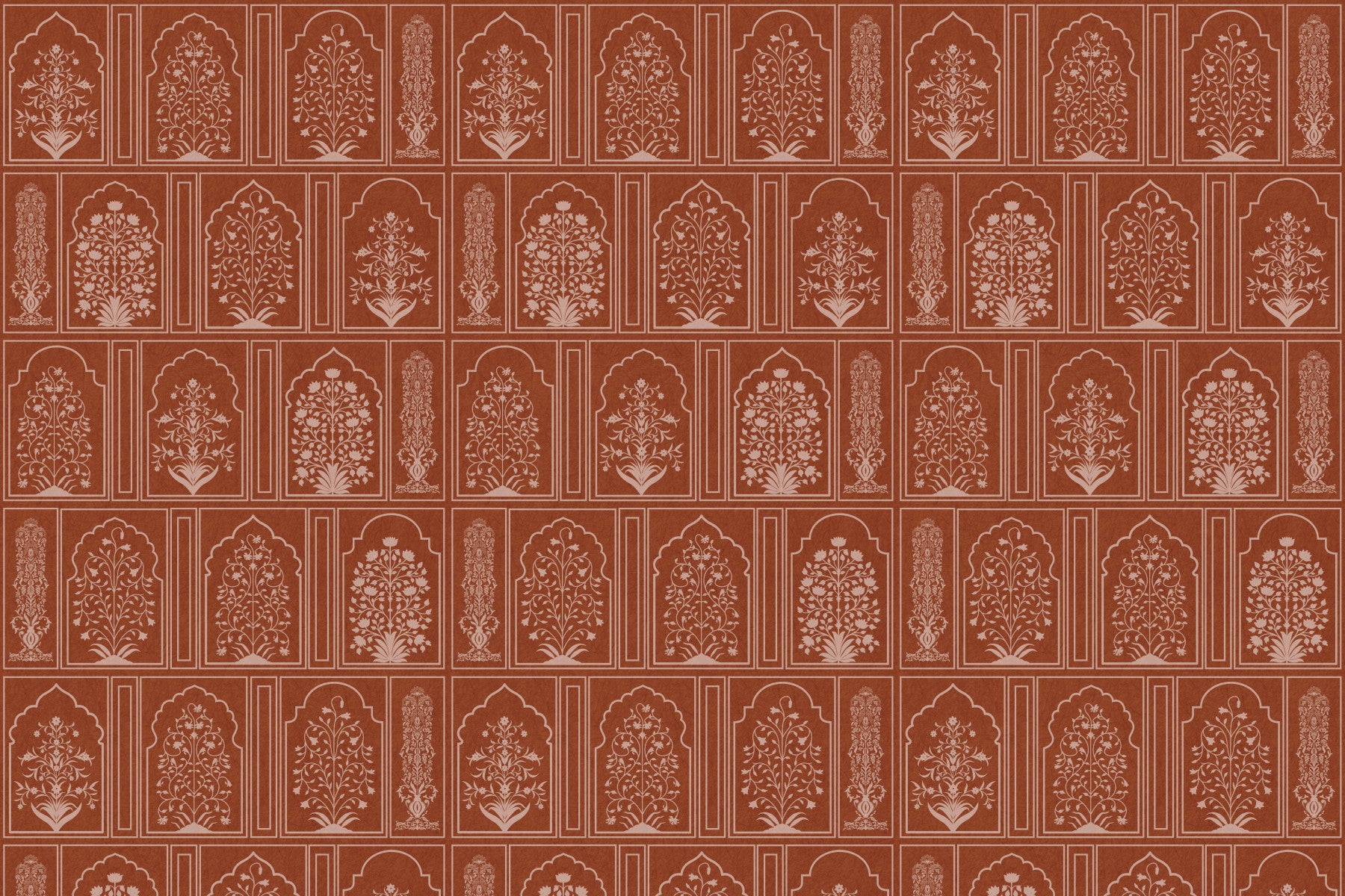 Mughal Terracotta Floral Archway Wall Mural