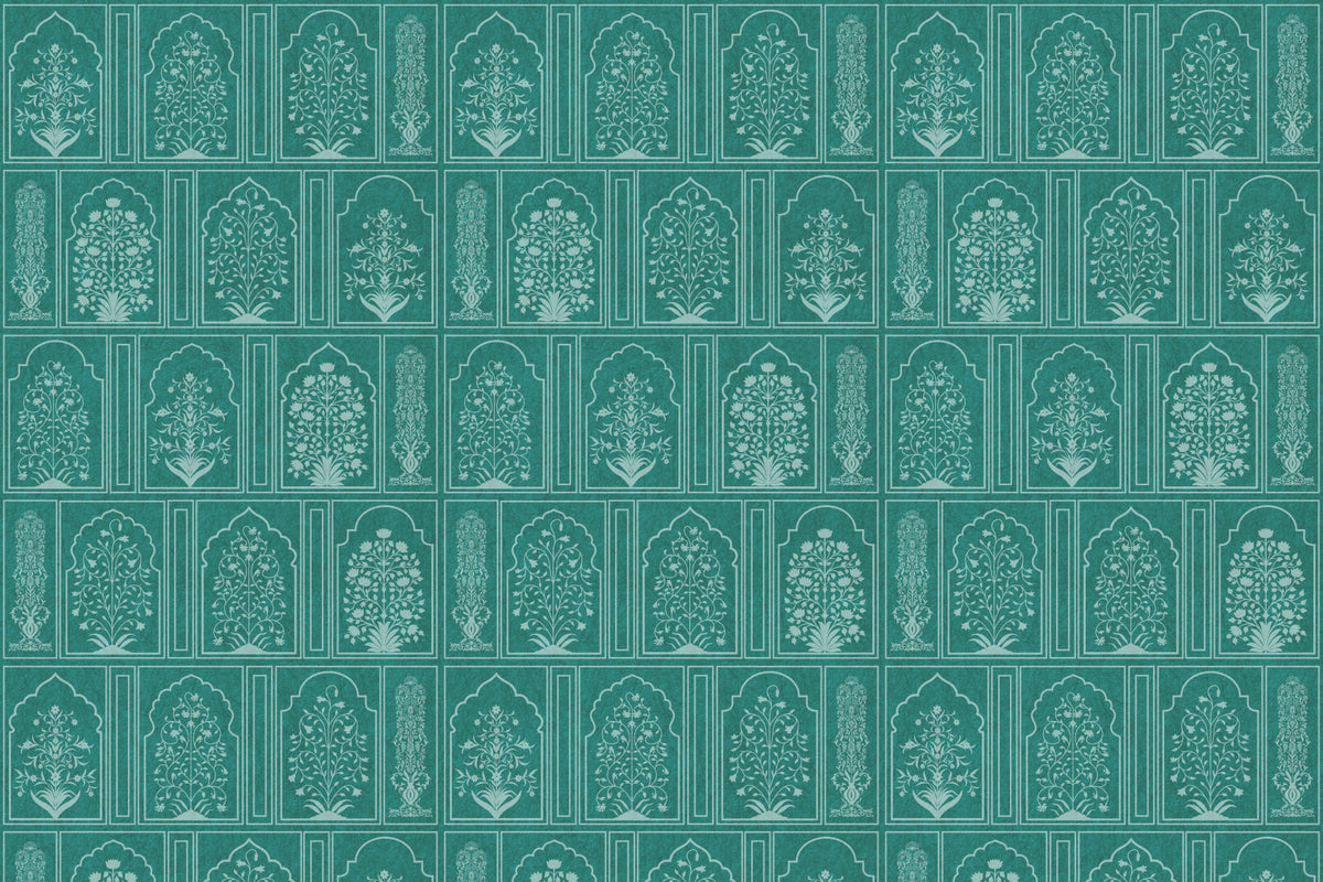 Mughal Garden Teal Archways Wall Mural