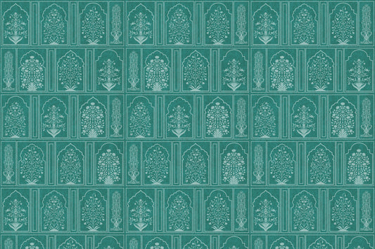 Mughal Garden Teal Archways Wall Mural