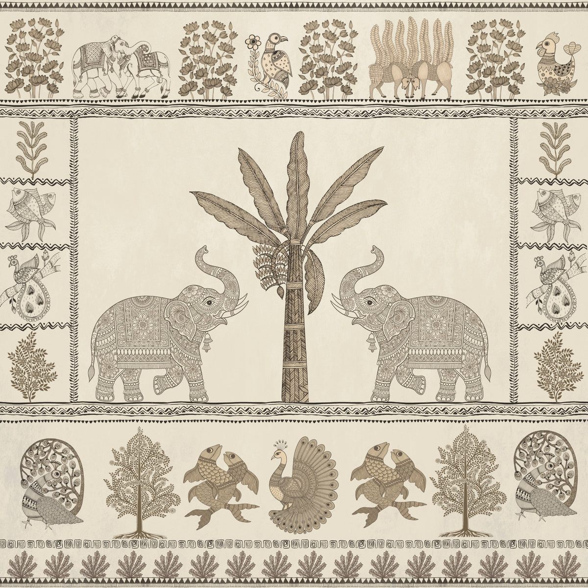 Indian Heritage Elephant and Tree Scene Wall Mural in your room