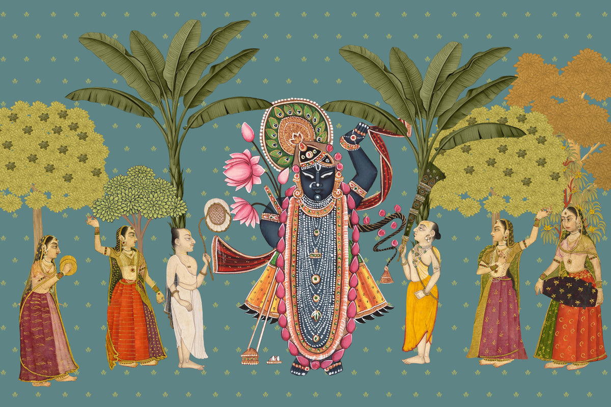 Krishna Divine Garden Illustration Wall Mural in your room