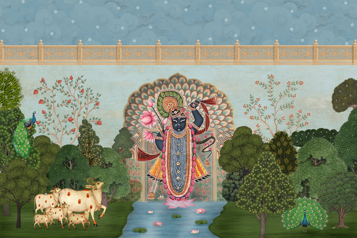 Krishna Divine Garden Landscape Wall Mural in your room