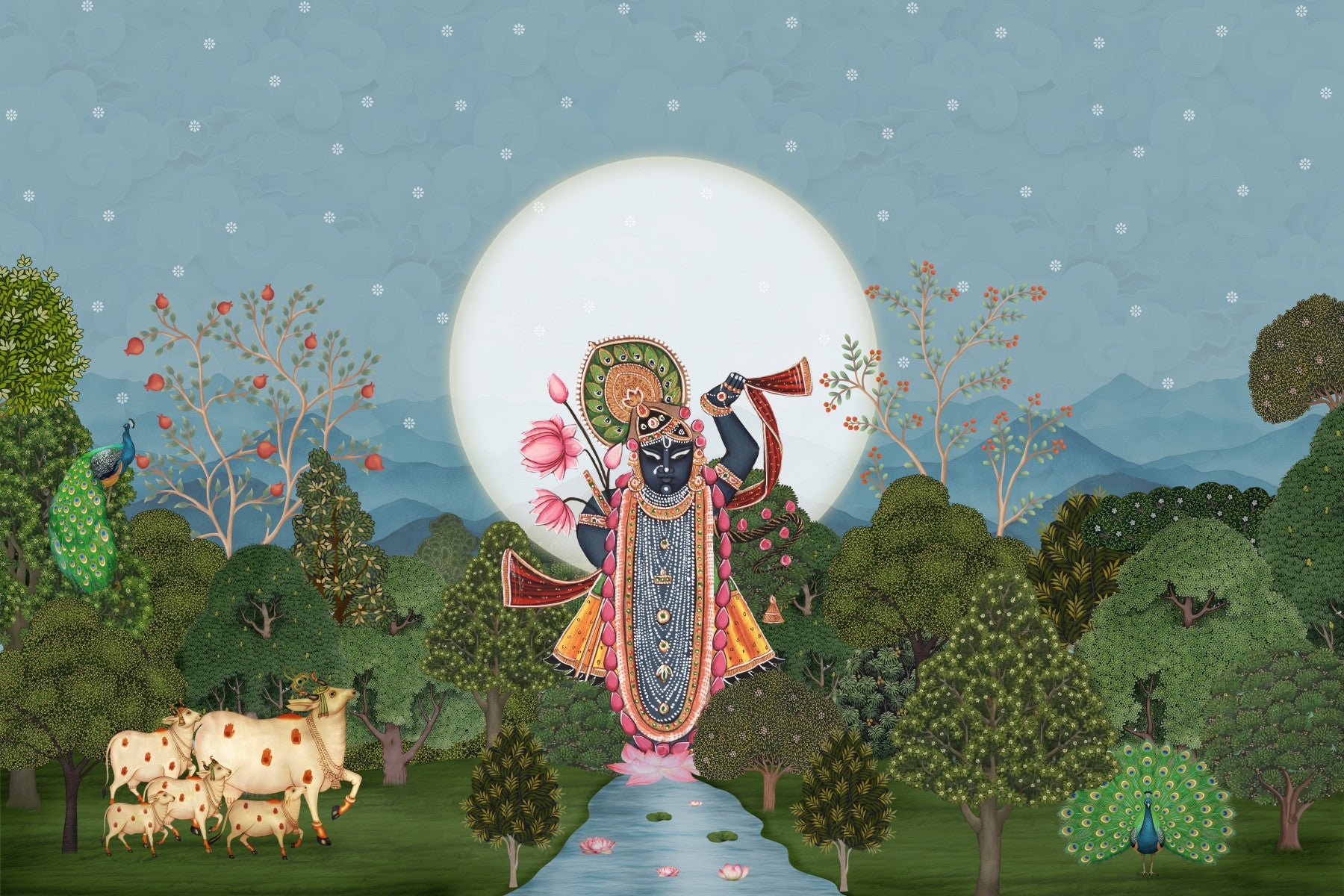 Divine Moonlight Forest Garden Wall Mural