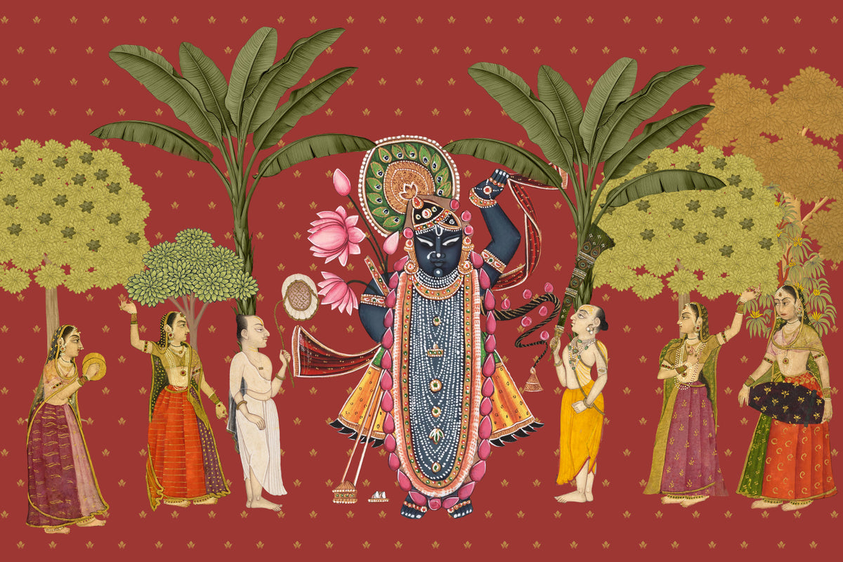 Krishna and Gopis Traditional Indian Art Wall Mural in your room