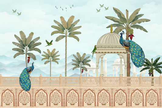 Exotic Mughal Pavilion and Peacocks Wall Mural