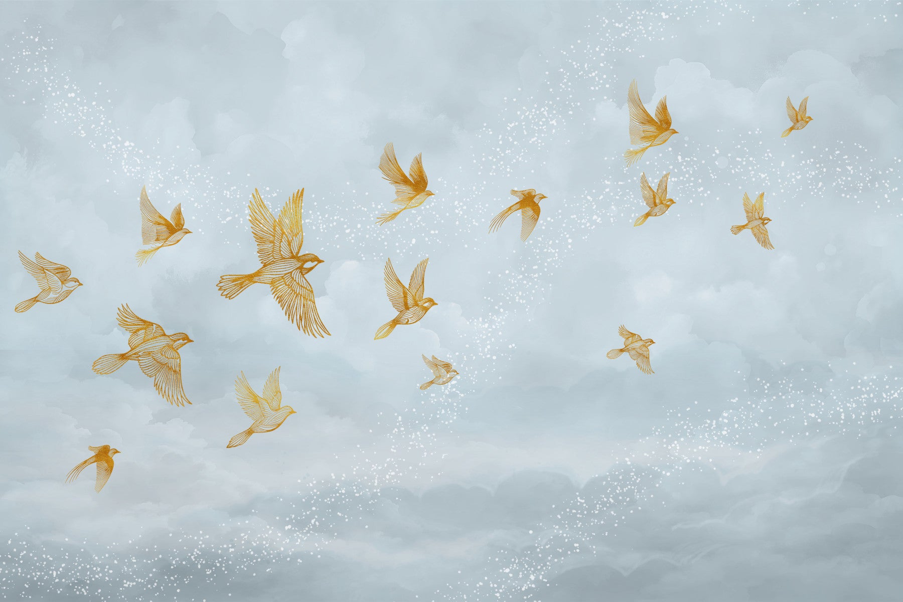Golden Avian Flight in Misty Clouds Wall Mural