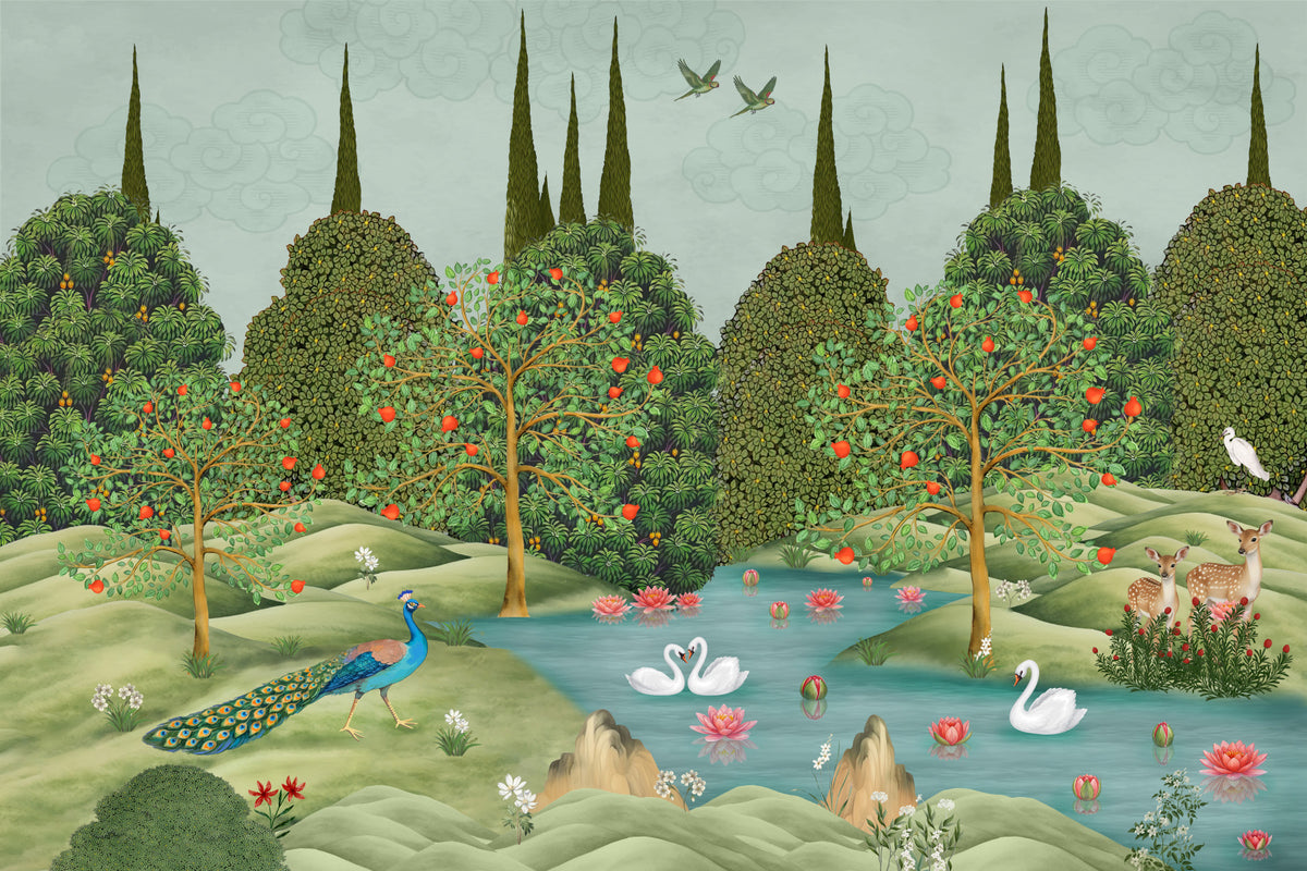 Enchanted Garden Wildlife Scene Wall Mural in your room