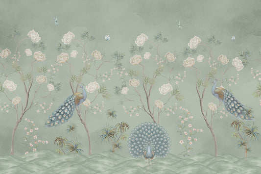 Sage Garden Peacock Scene Wall Mural