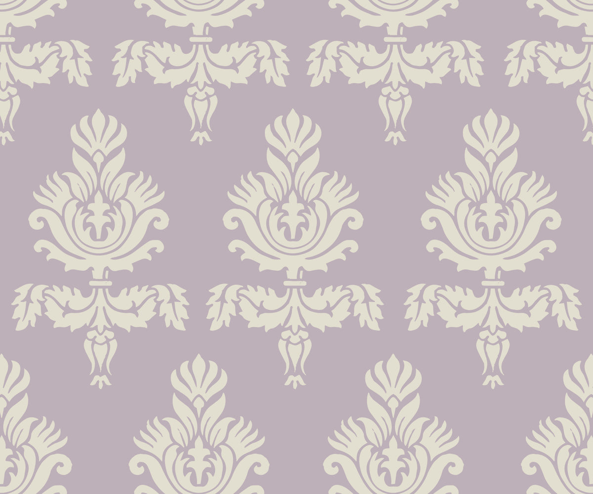 Lilac Heritage Damask Motif Wallpaper⁠ in your room