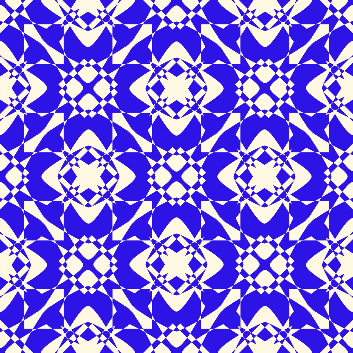 Geometric Cobalt Interlocking Pattern Wallpaper⁠ in your room — zoomed