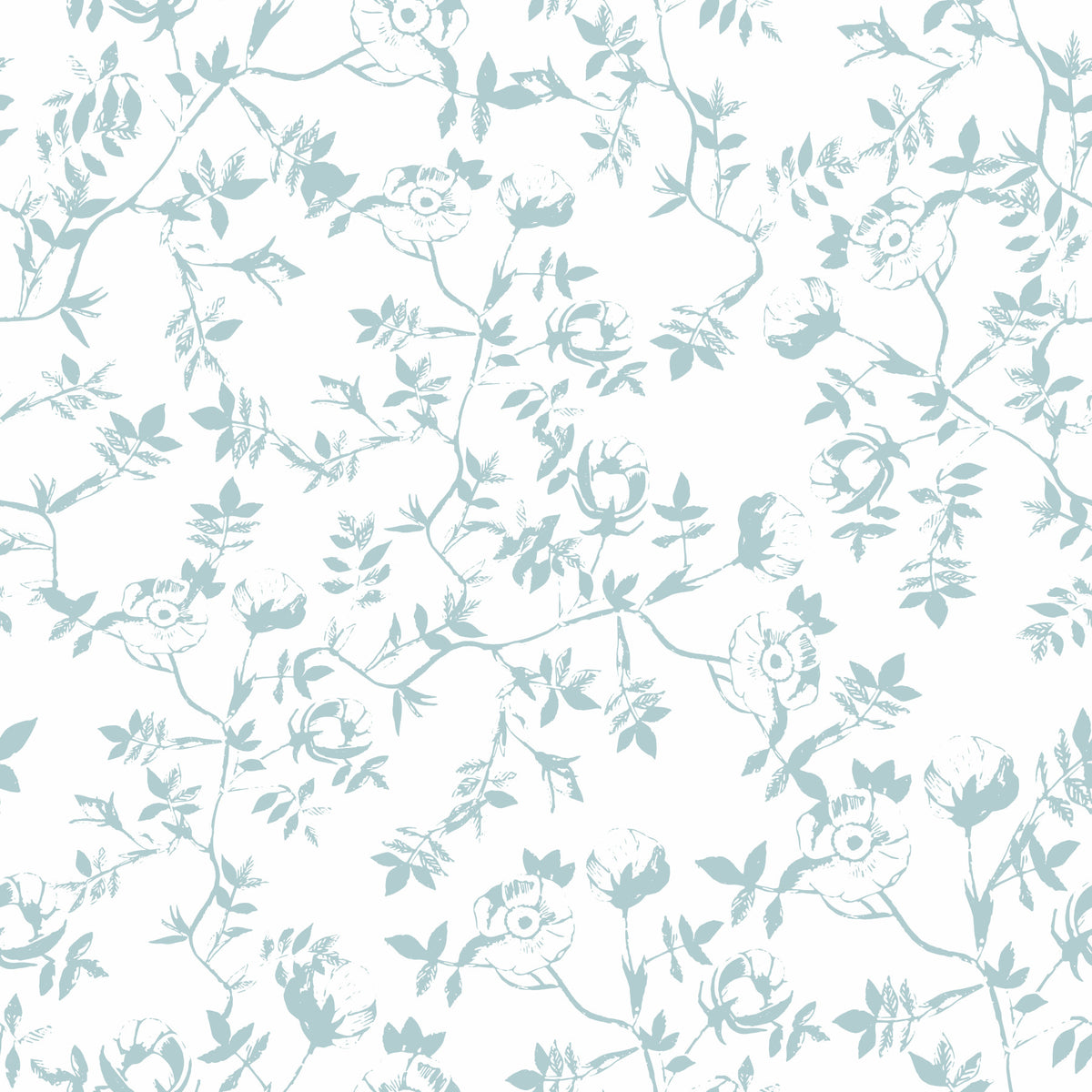 Serene Blue Floral Sketch Wallpaper⁠ in your room