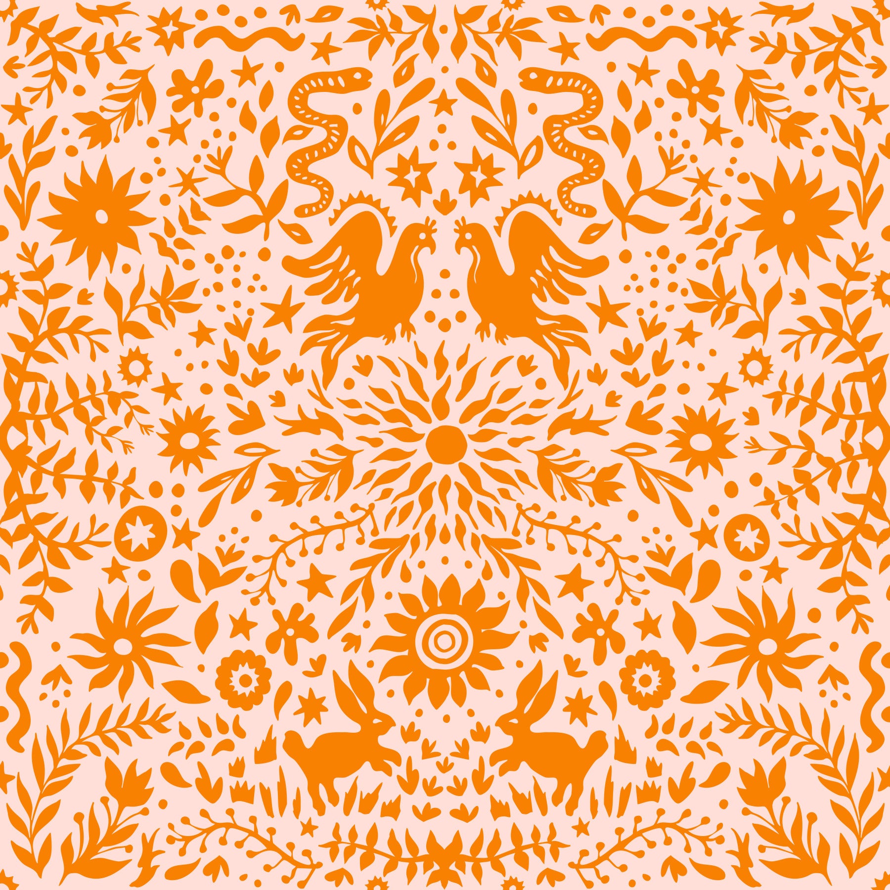 Mexican Folk Art Sun and Animal Pattern Wallpaper⁠