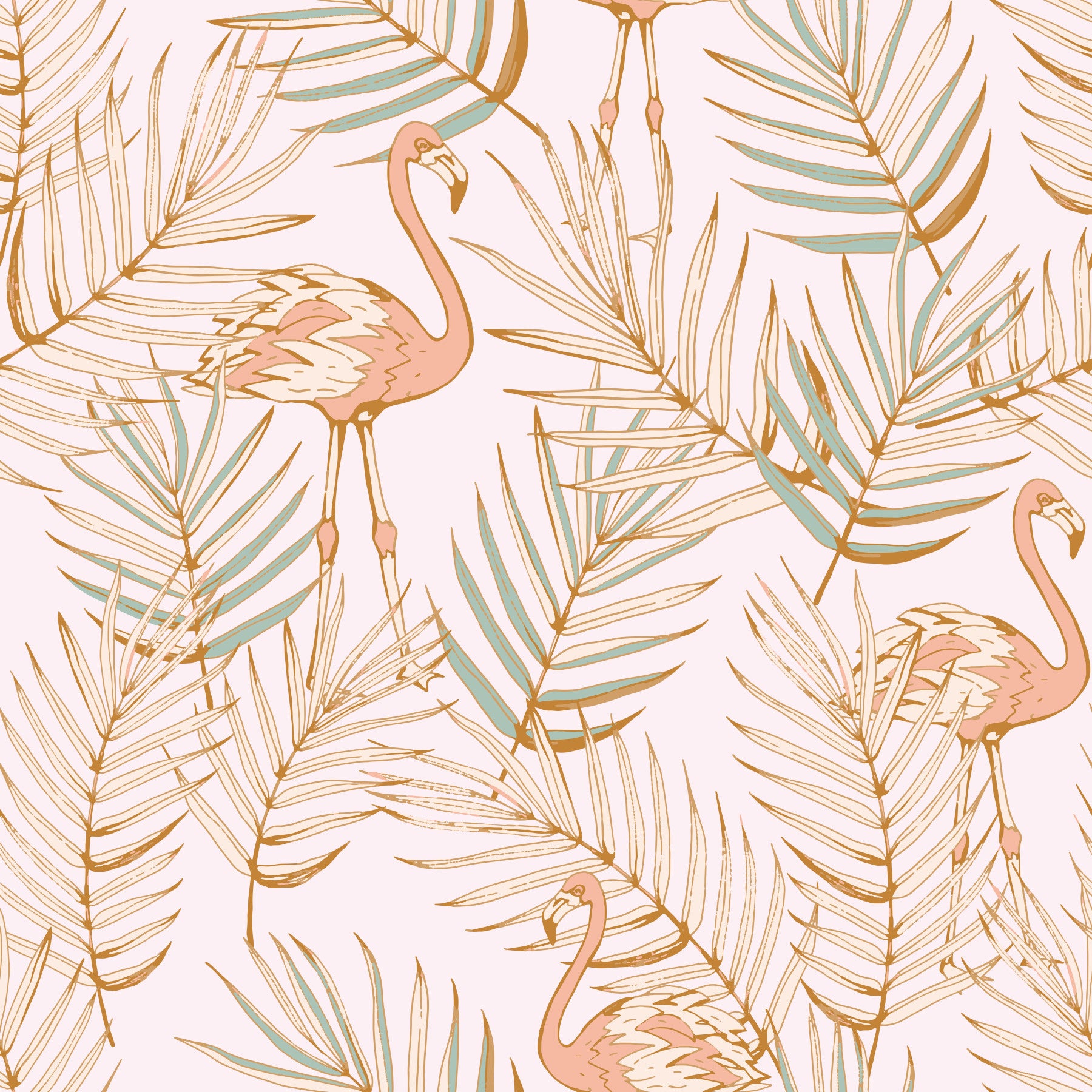 Pink Flamingo Tropical Palm Retreat Wallpaper⁠
