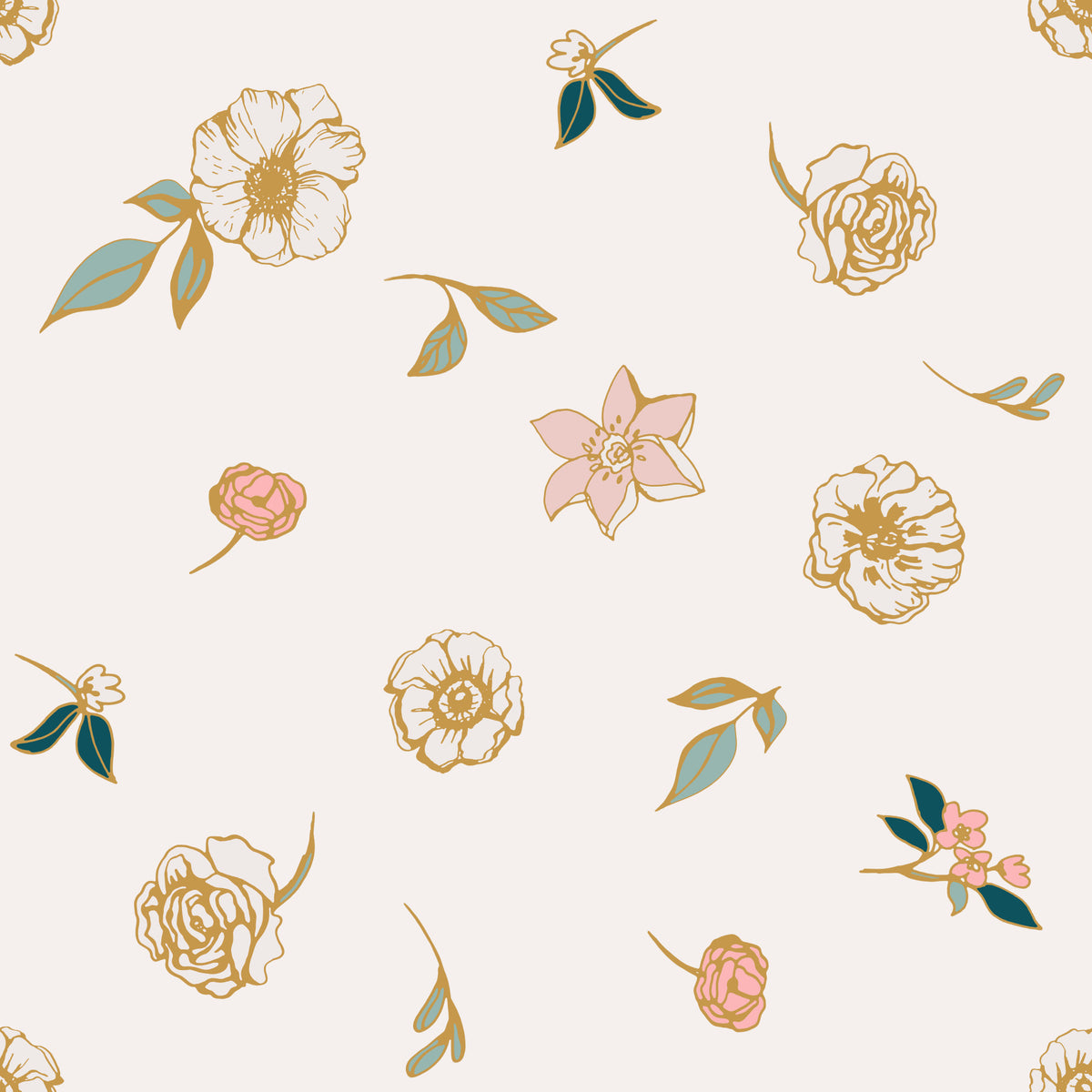 Soft Sage and Gold Meadow Wallpaper⁠ in your room — zoomed