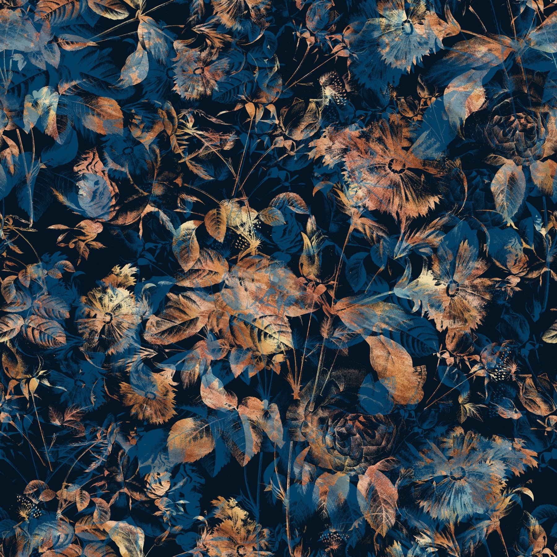 Midnight Copper Floral Bloom Wallpaper⁠