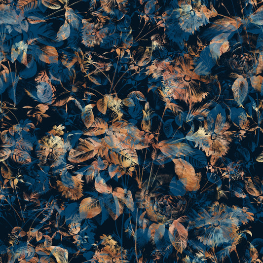 Midnight Copper Floral Bloom Wallpaper⁠
