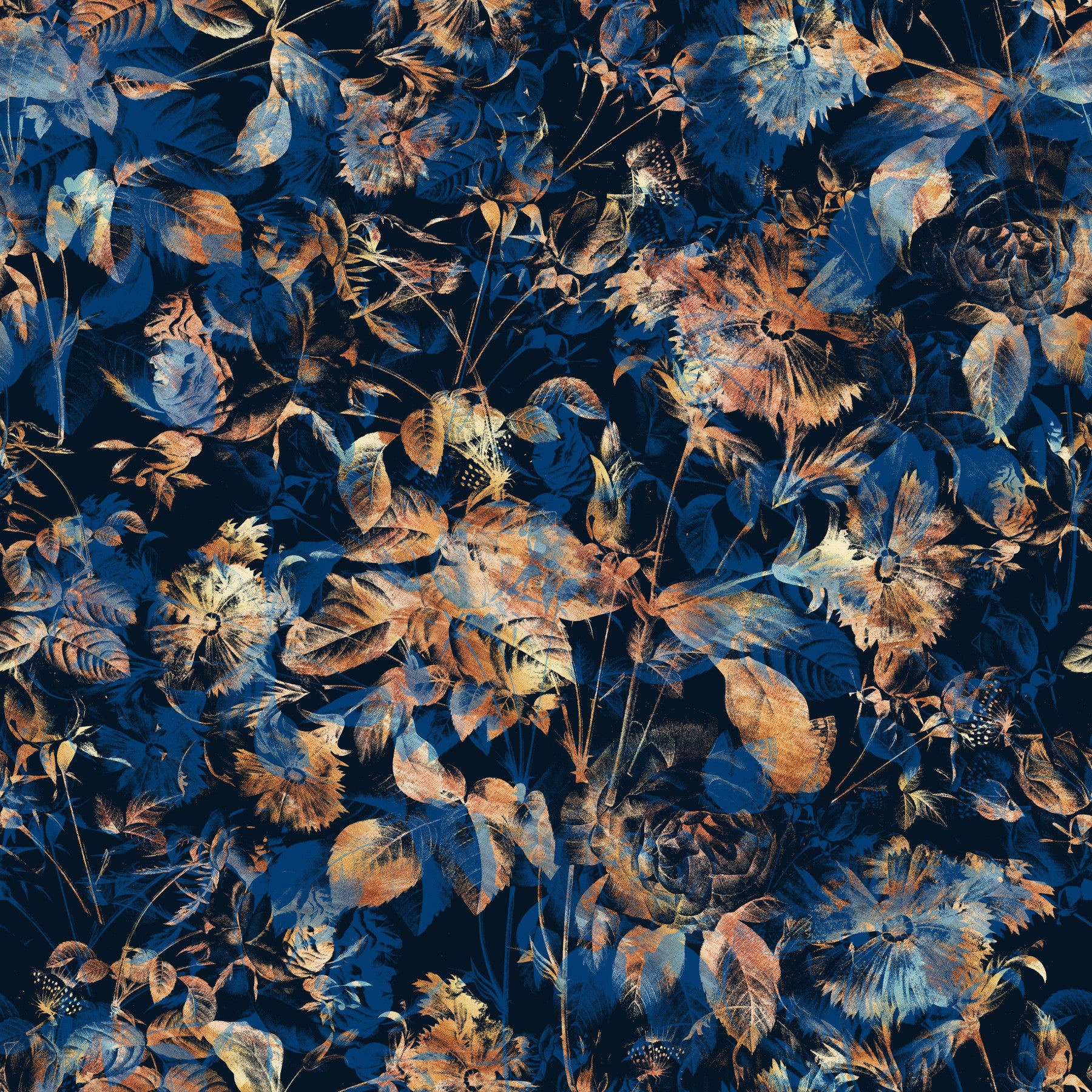 Rustic Bronze & Navy Garden Wallpaper⁠