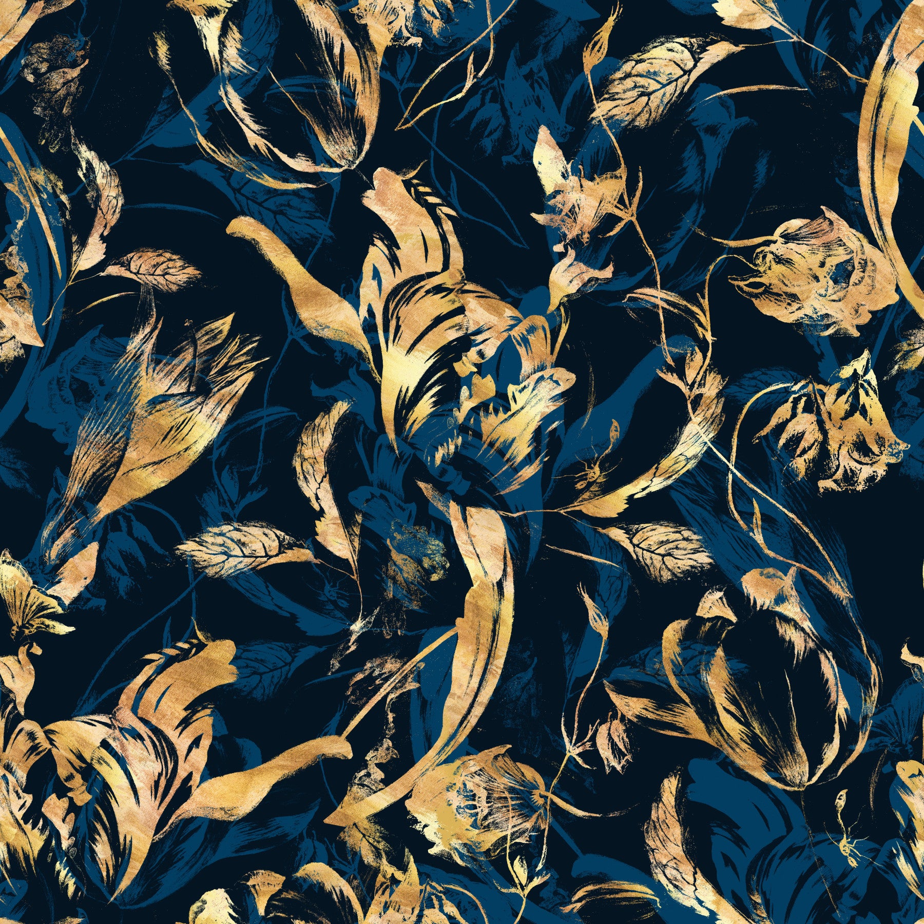 Midnight Flora Brushwork Wallpaper⁠