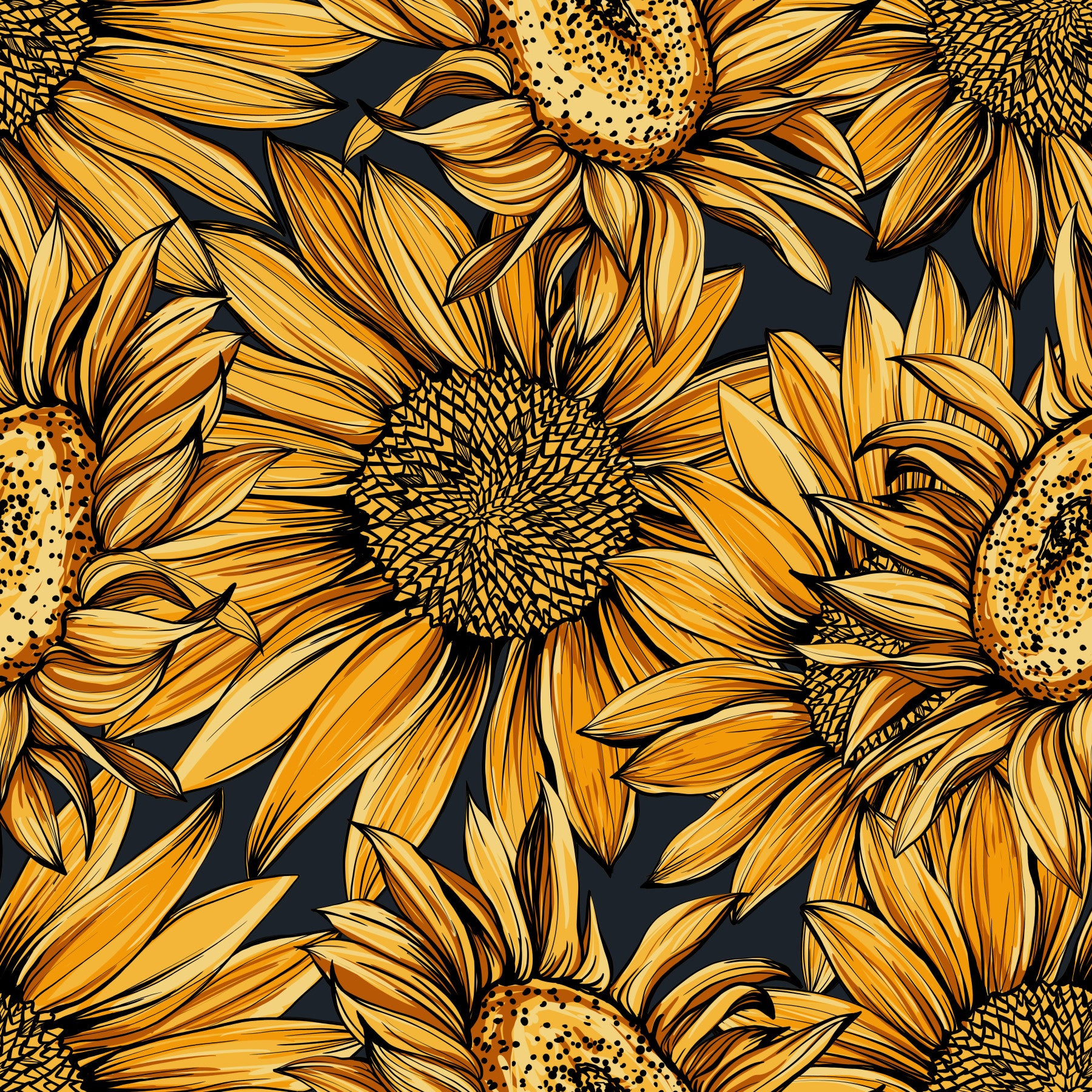 Golden Sunflower Botanical Illustration Wallpaper⁠