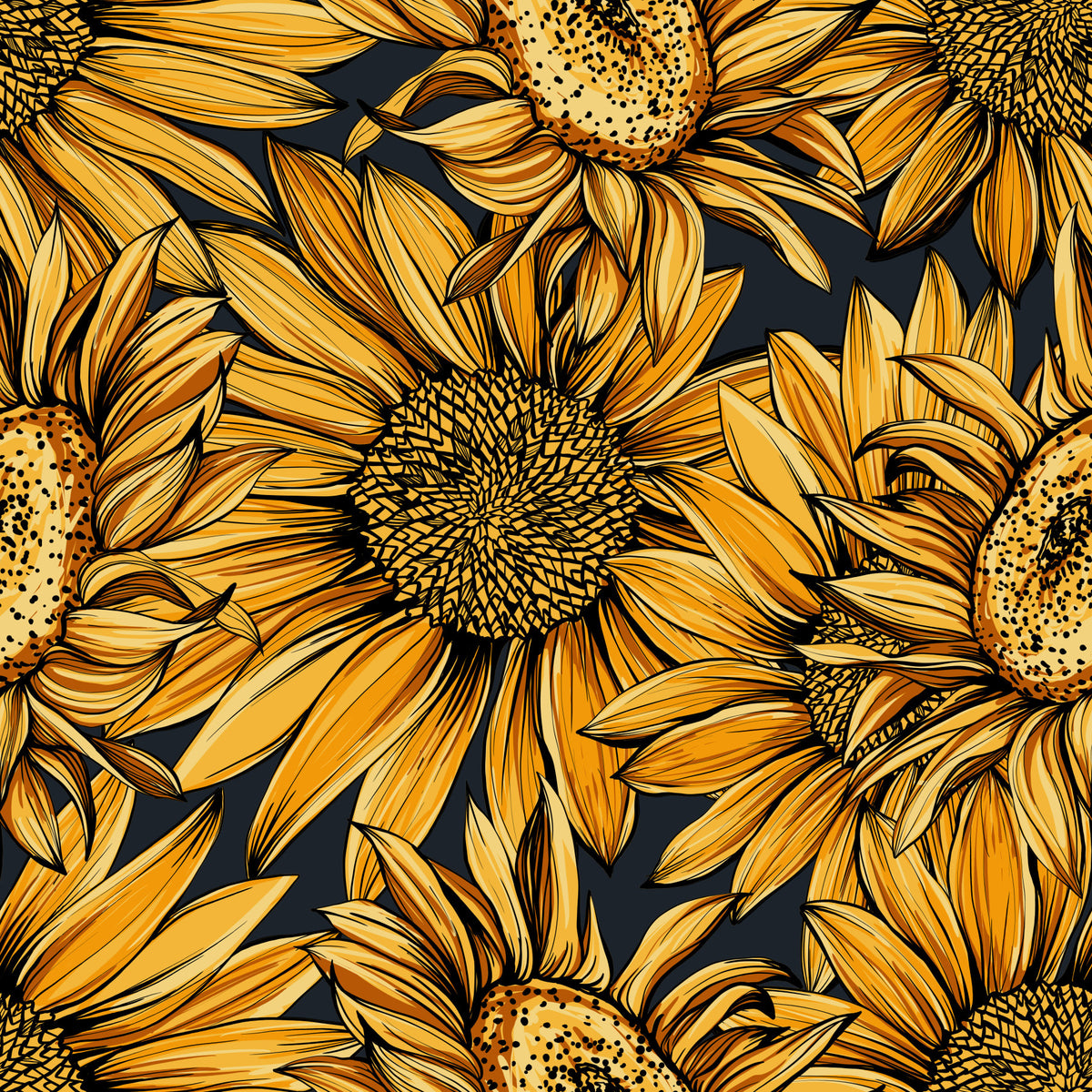 Golden Sunflower Botanical Illustration Wallpaper⁠ in your room