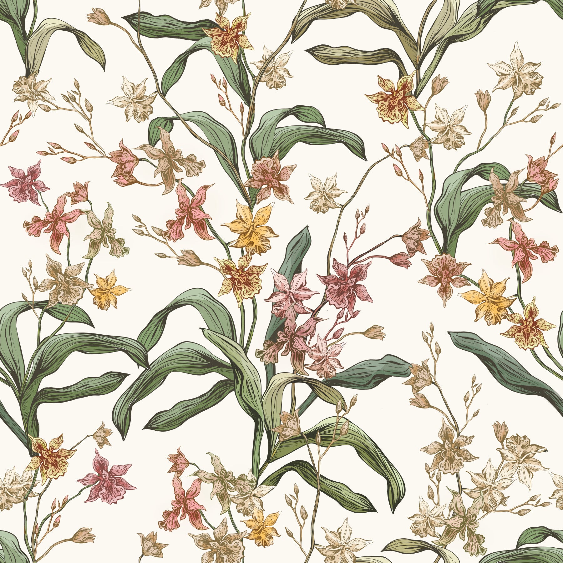 Vintage Botanical Orchid Trail Wallpaper⁠
