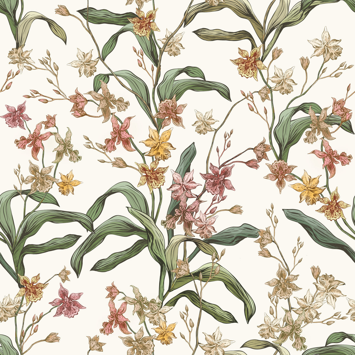 Vintage Botanical Orchid Trail Wallpaper⁠ in your room