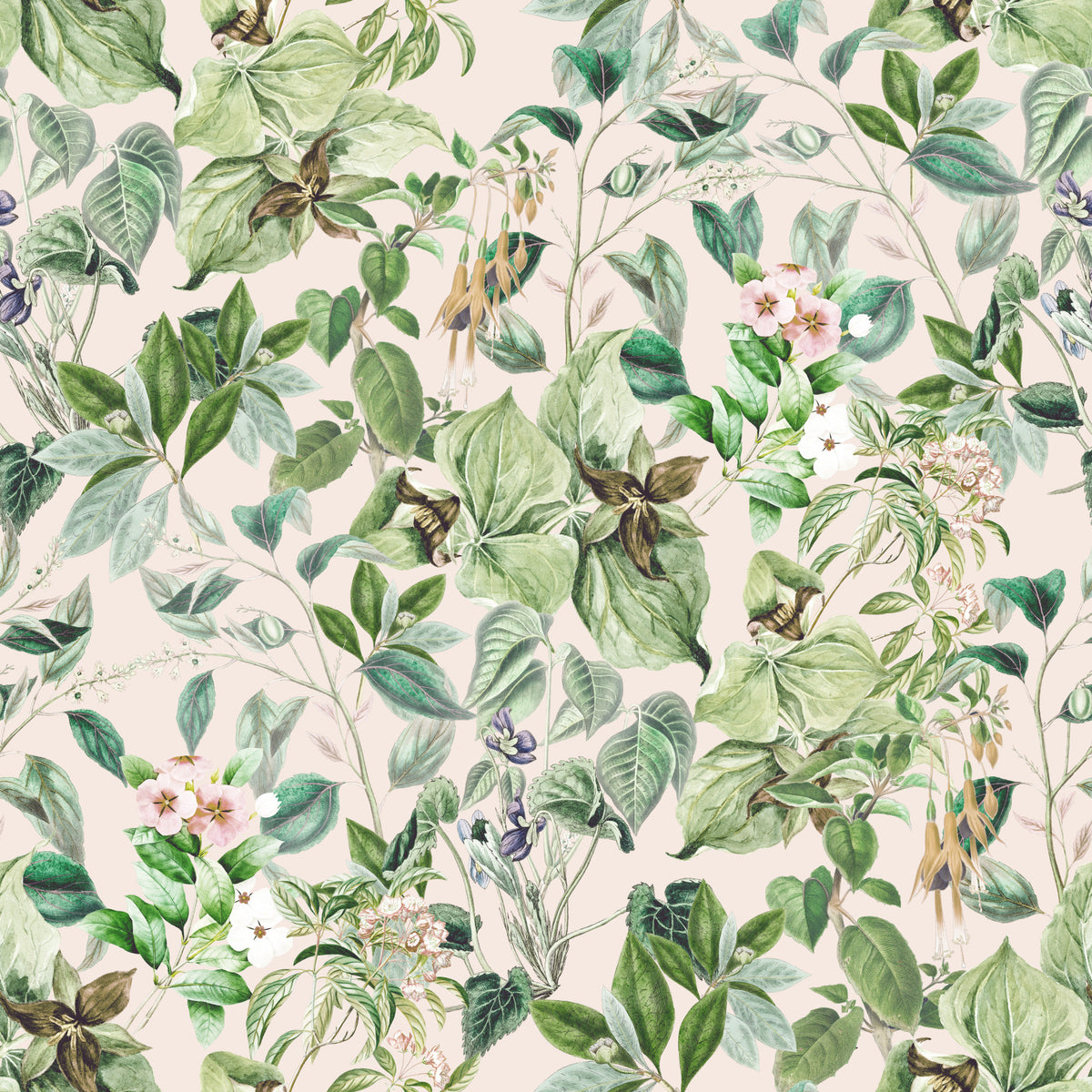 Soft Sage Floral Meadow Wallpaper⁠ in your room — zoomed