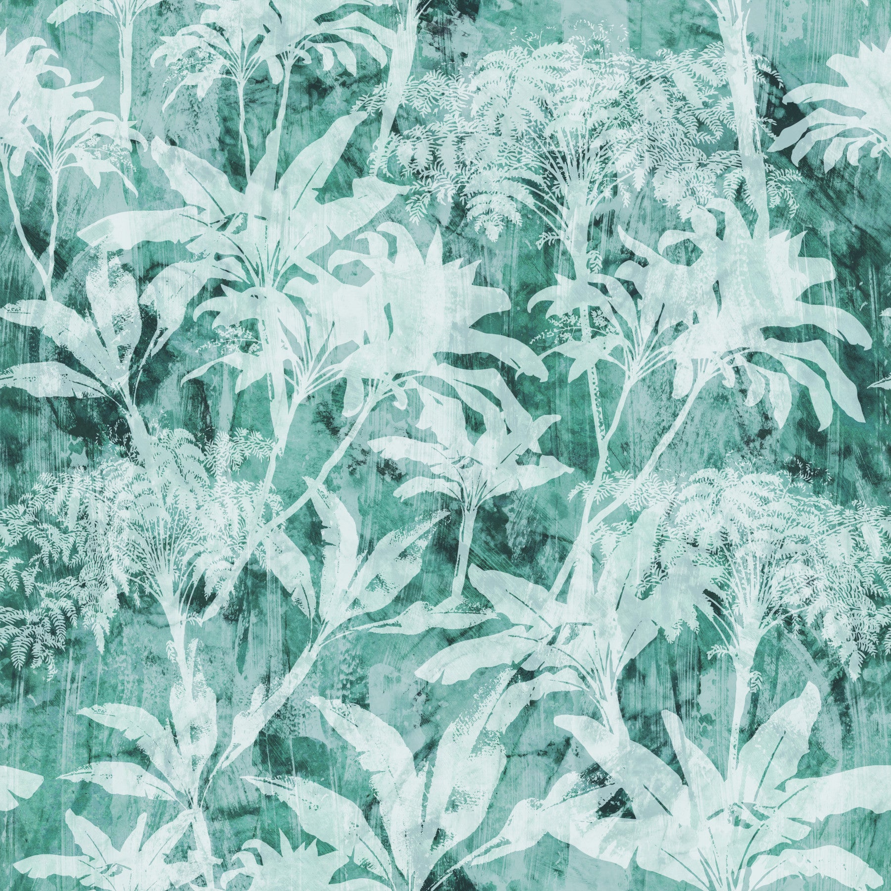 Teal Tropical Botanical Foliage Wallpaper⁠