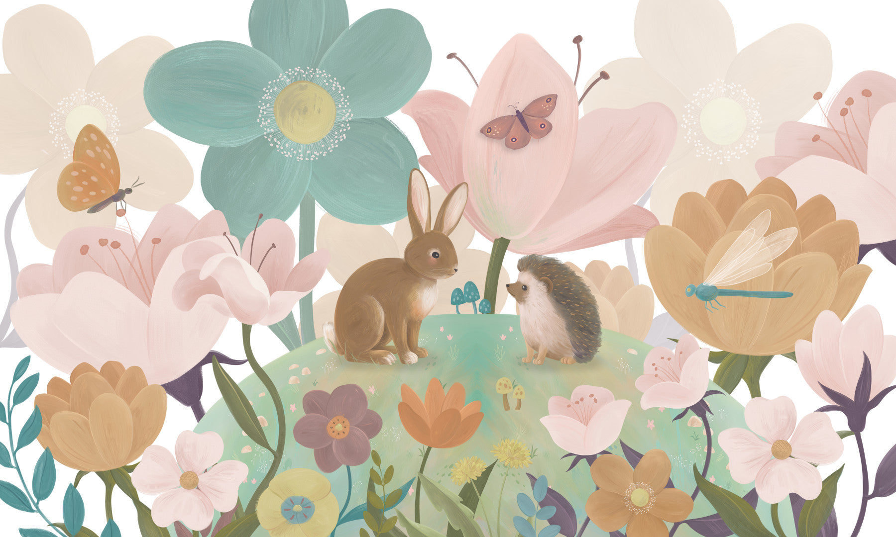 Meadow Friends and Garden Blooms Wall Mural