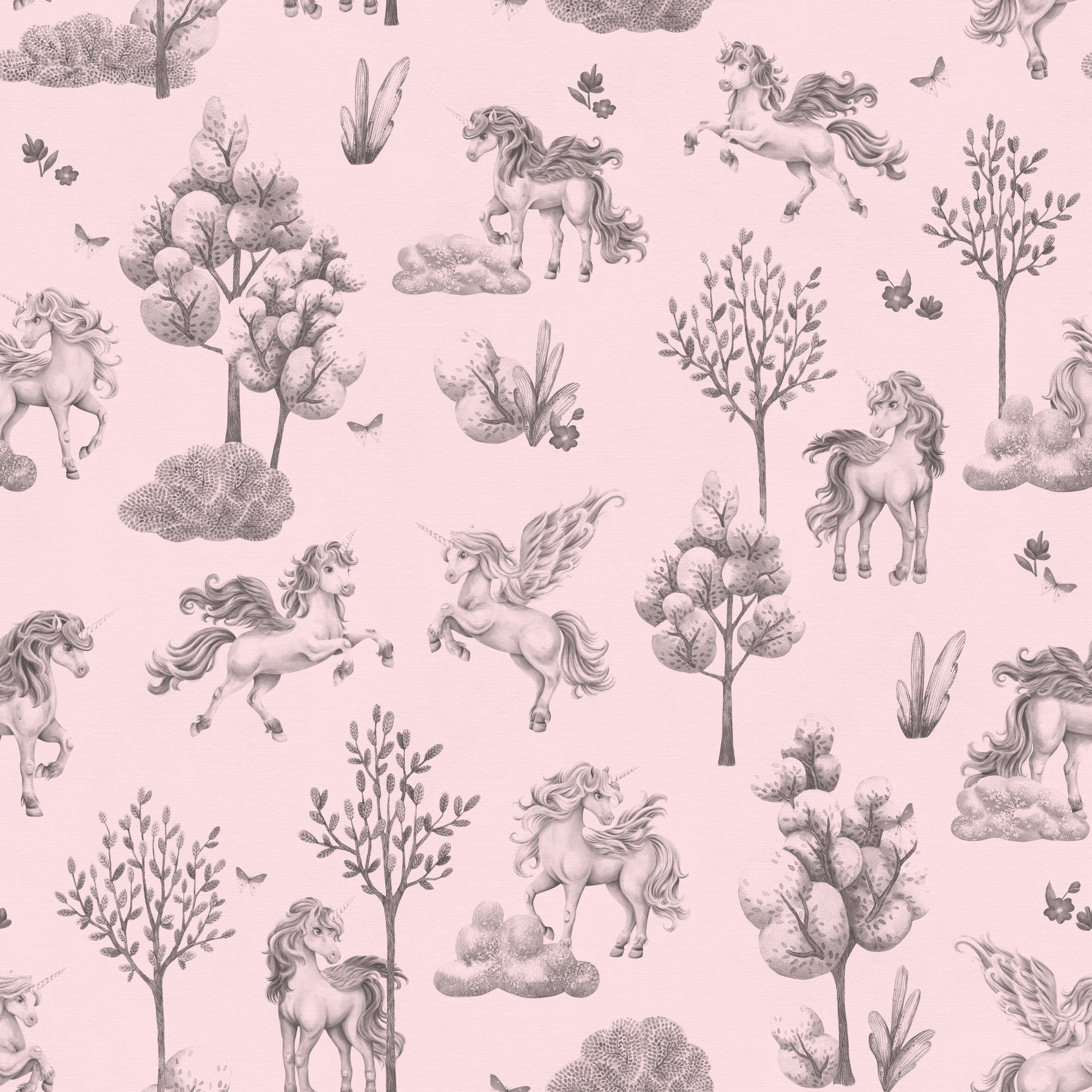 Enchanted Unicorn Forest in Blush Wallpaper⁠