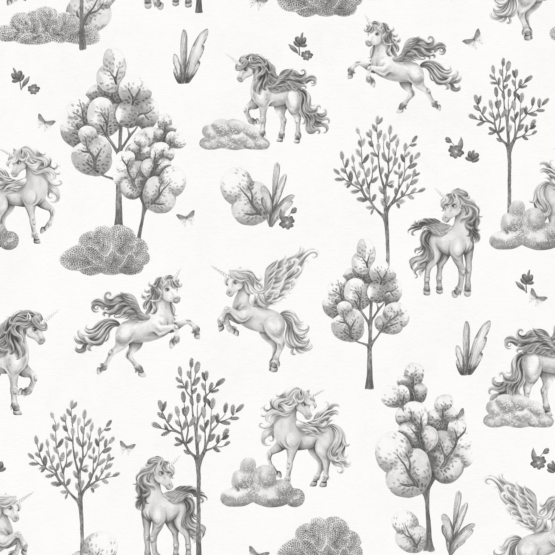 Monochrome Enchanted Forest Creatures Wallpaper⁠