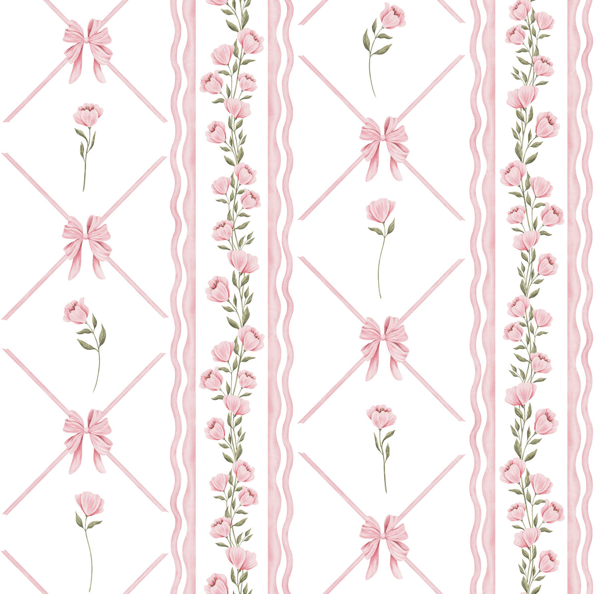 Soft Pink Ribbon and Floral Trellis Wallpaper⁠ in your room