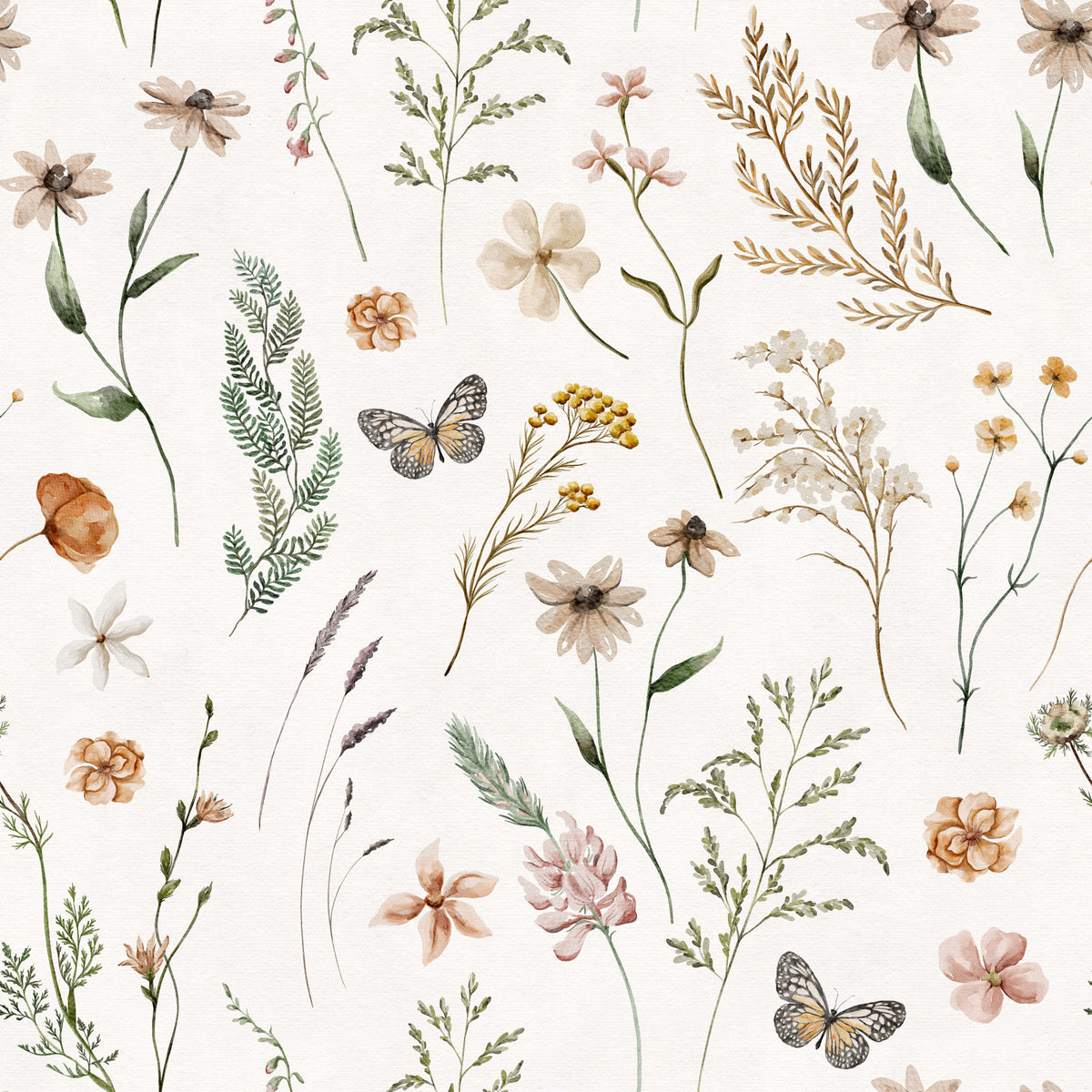 Rustic Meadow Botanical Sketch Wallpaper⁠ in your room