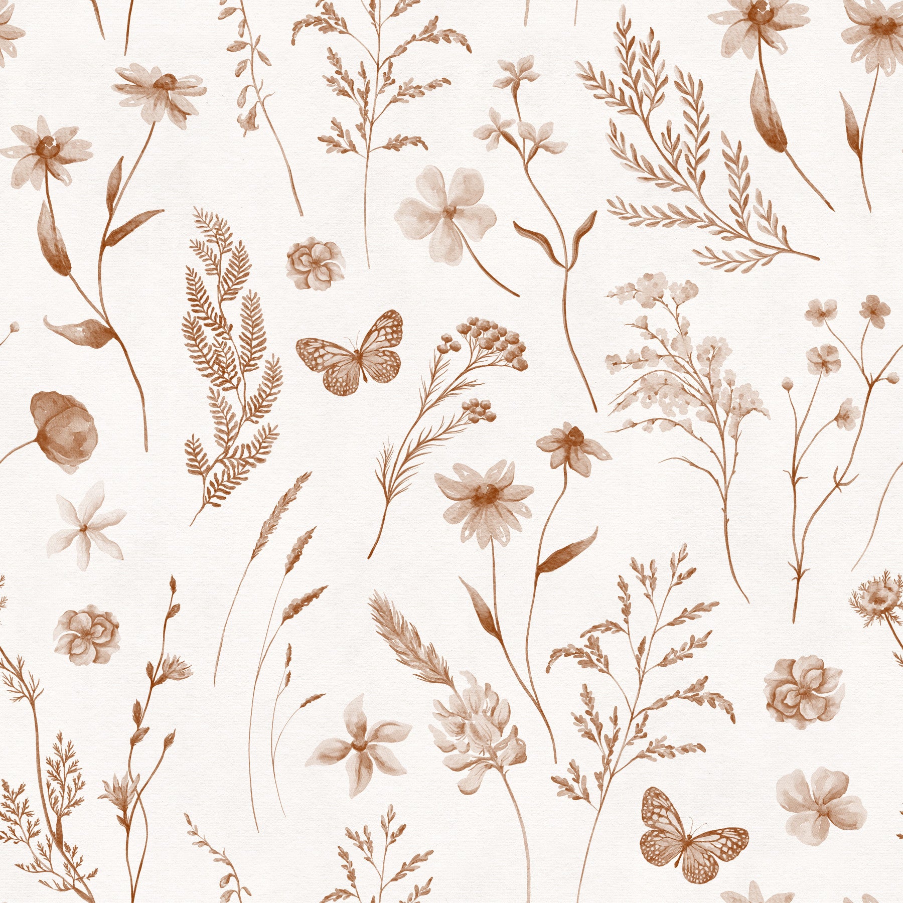 Rustic Meadow Botanical Sketch Wallpaper⁠
