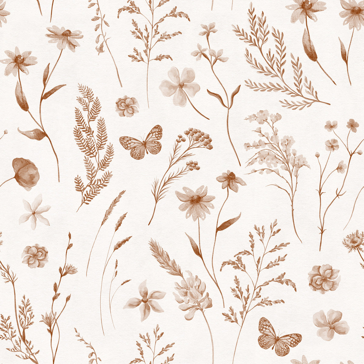 Rustic Meadow Botanical Sketch Wallpaper⁠
