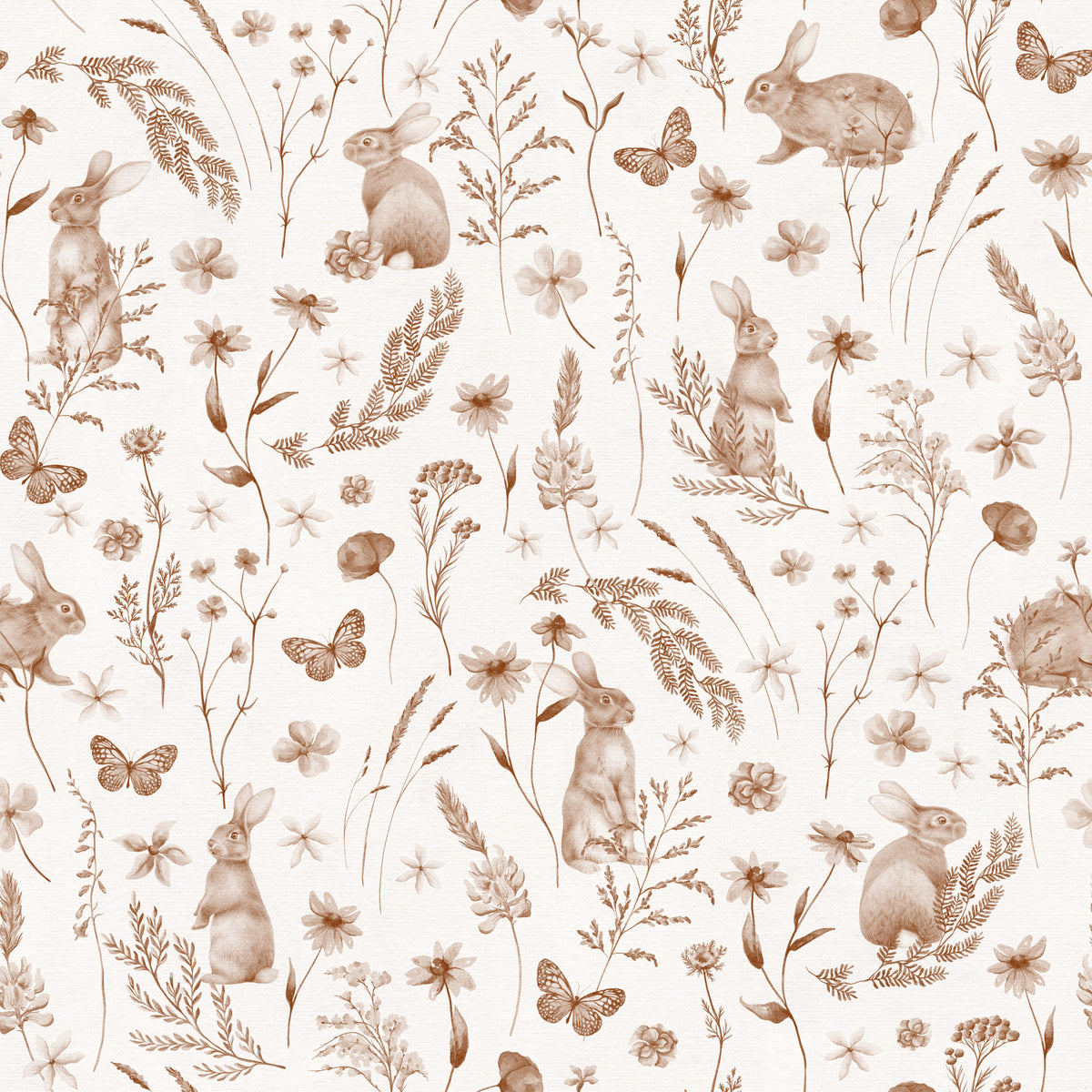 Rustic Woodland Rabbit Meadow Wallpaper⁠