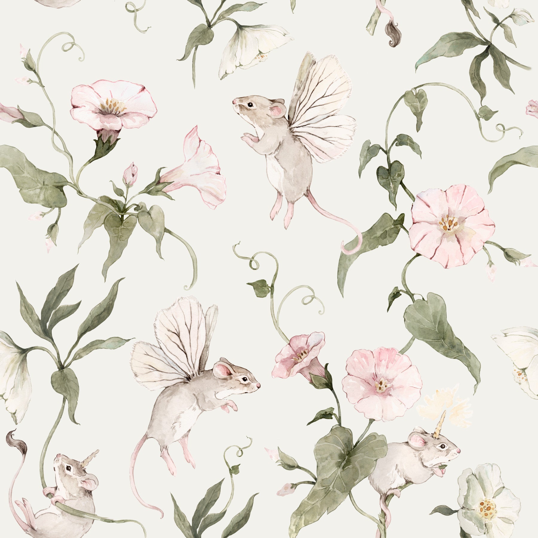 Enchanted Floral Meadow with Fairies Wallpaper⁠