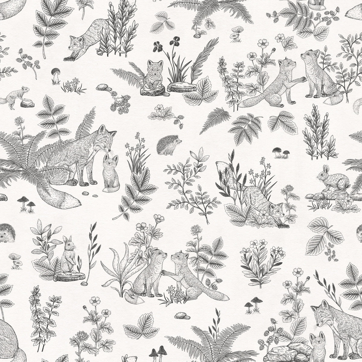 Rustic Forest Friends Botanical Sketch Wallpaper⁠ in your room — zoomed