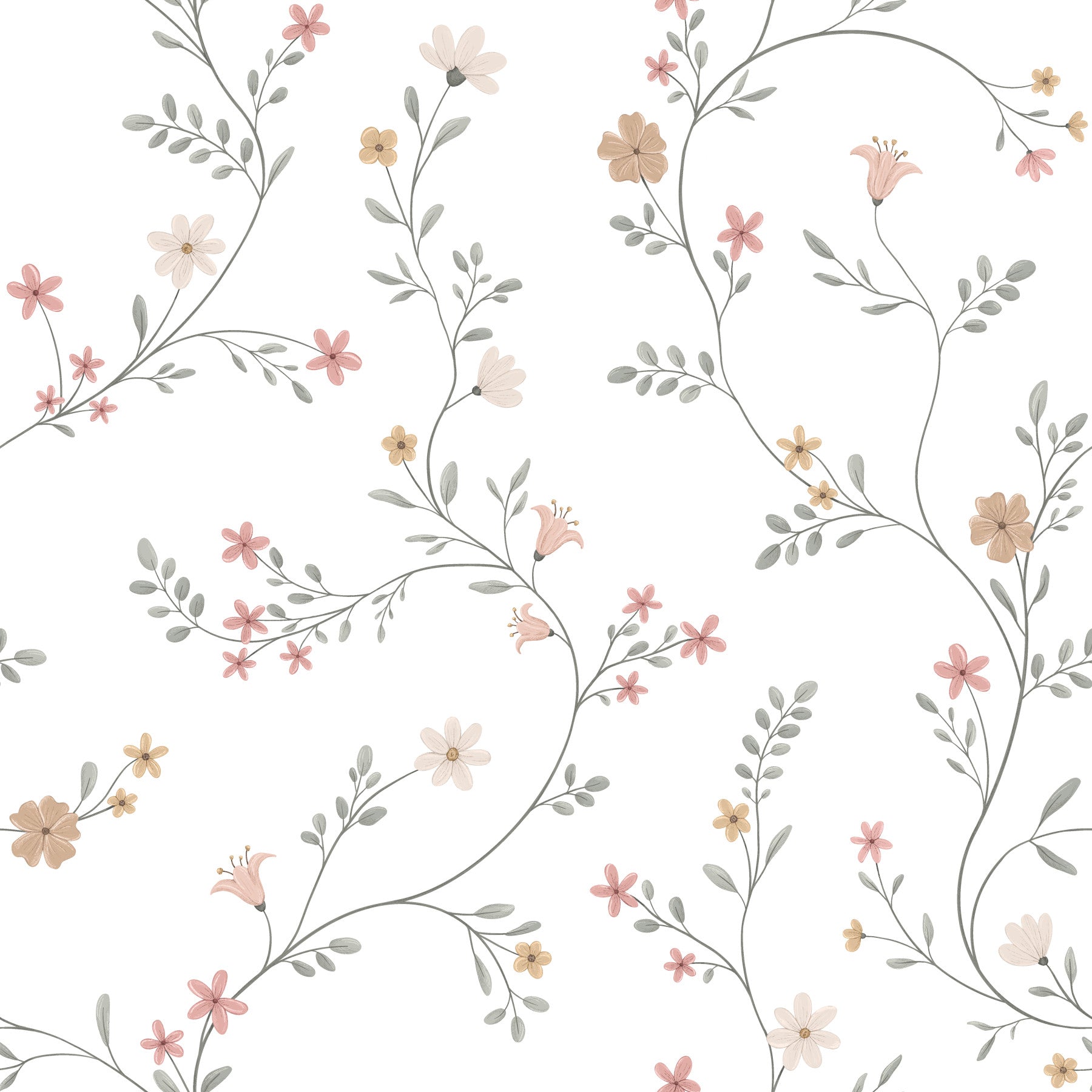 Dainty Pastel Floral Trails Wallpaper⁠