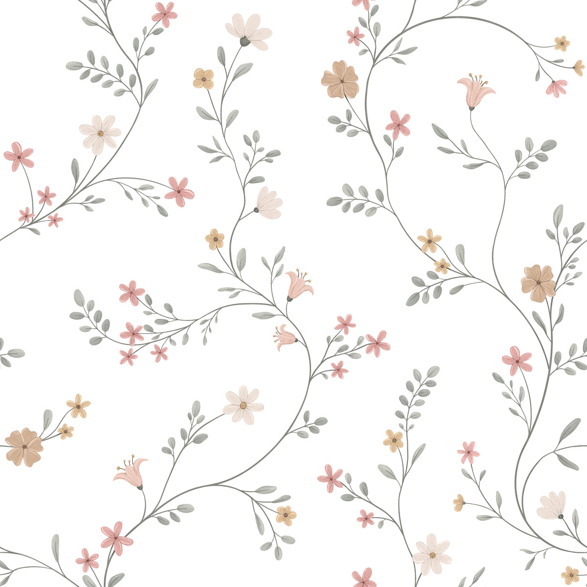 Dainty Pastel Floral Trails Wallpaper⁠ in your room — zoomed