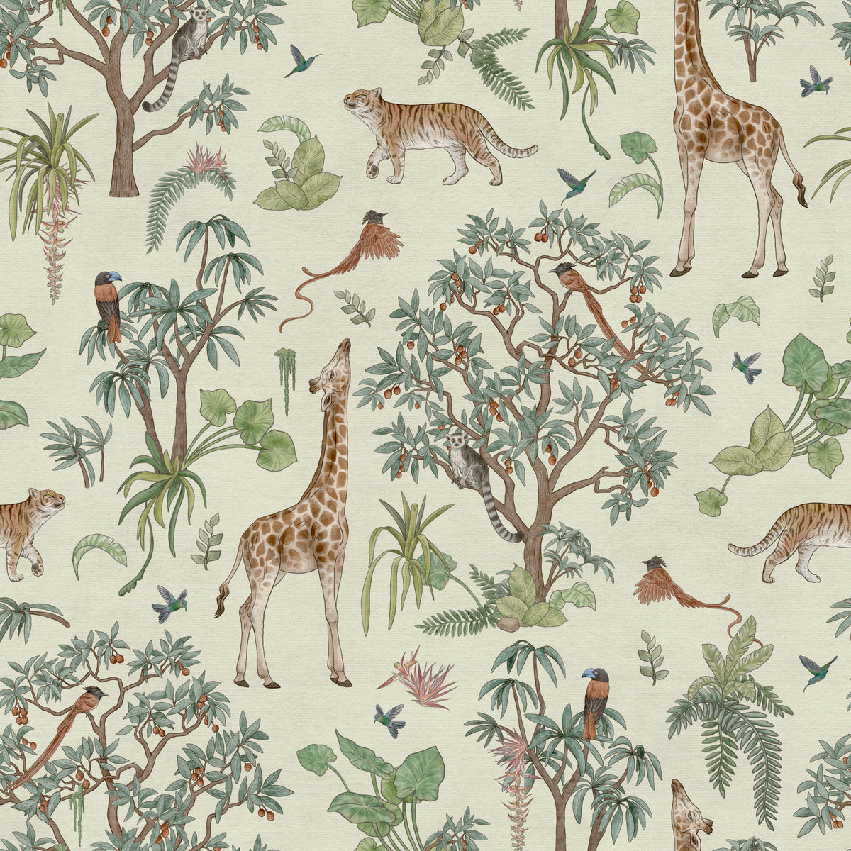Exotic Safari Botanical Illustration Wallpaper⁠ in your room