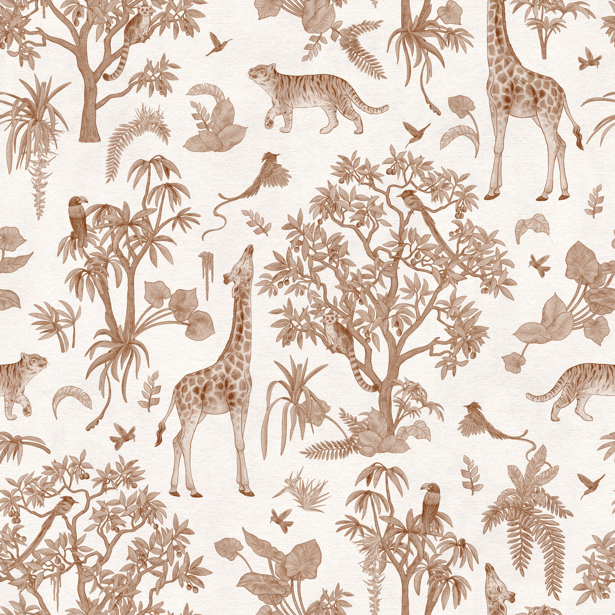Monochromatic Wildlife Jungle Toile Wallpaper⁠ in your room