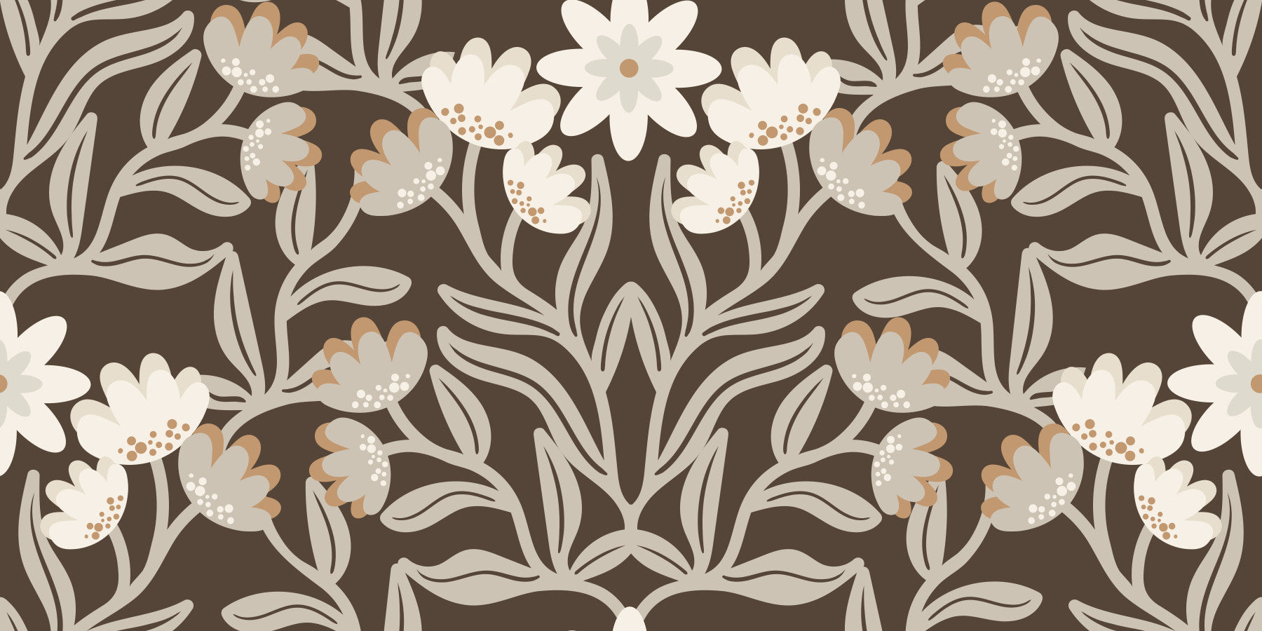 Cream and Mocha Botanical Trellis Wallpaper⁠