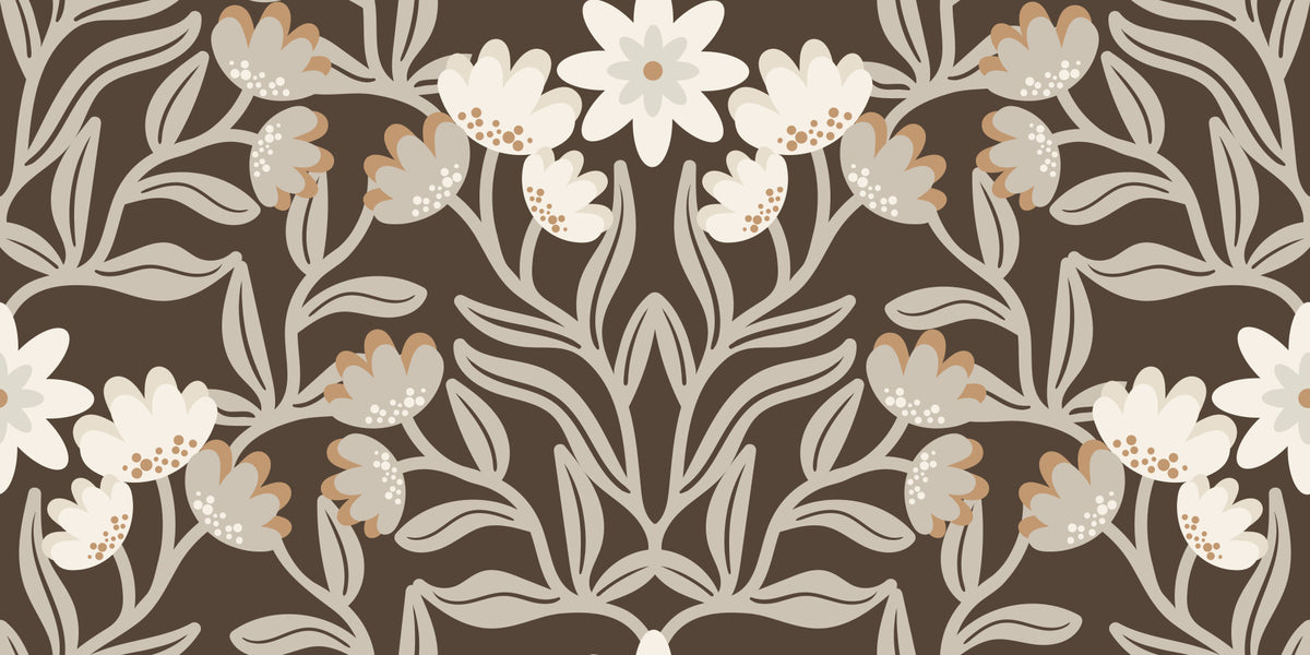 Cream and Mocha Botanical Trellis Wallpaper⁠