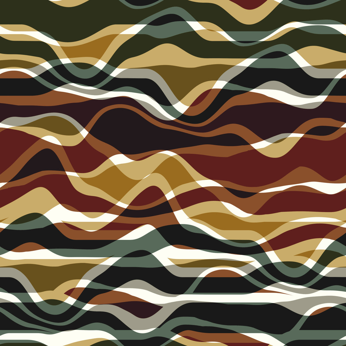 Earthy Wavy Layered Stripes Wallpaper⁠ in your room — zoomed